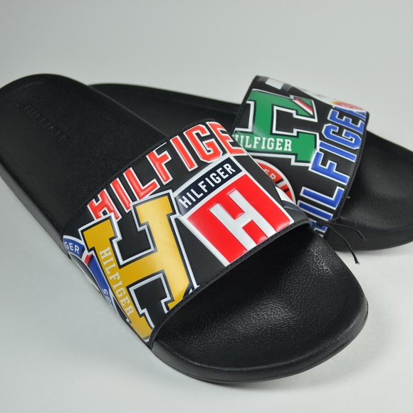 tommy hilfiger slides mens black
